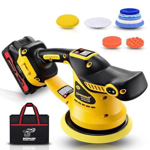 Image of TOMAHAWK CCP-20A 20V Cordless Car Polisher 6 Inch Brushless Motor, 6-Speed 2300-5200 RPM with Digital Display, Dual Battery, Heavy Duty, Complete Car Detailing Kit