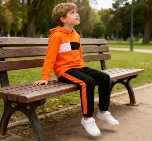 Image of KIDLAGA Toddler Boy Clothes Long Sleeve Hoodie Sweatsuits Tops and Pants Boys Fall Winter Color Block Outfits Set 5-12 Years
