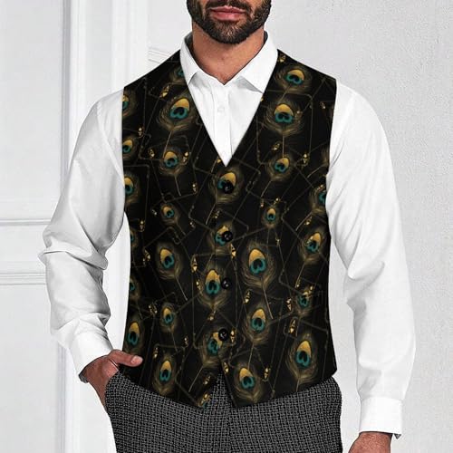 Peacock Feather Card Trendy Vest Suit for Men V Neck Formal Dress Waistcoat Vests Business Slim Fit4