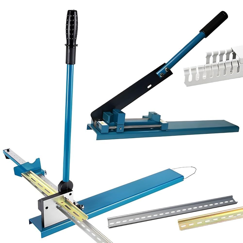 Kit professionale con guida DIN e tronchesi – Strumento manuale da banco con lama a doppia scanalatura, righello da 50 cm e cursore di trasferimento, taglio di precisione per binari in acciaio