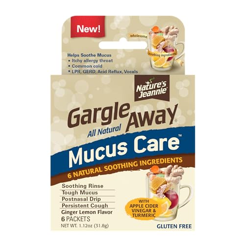 Gargle Away by Nature's Jeannie All Natural Mucus Care- Soothes Mucus, Post Nasal Drip, Persistent Cough, 6 Packets, Ginger Lemon Flavor