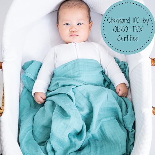 Image of LollyBanks Baby Swaddle Blankets 2 Pack, 100% Cotton Muslin Blankets 47 x 47 Inches, Soft and Breathable Newborn Receiving Blanket for Boys, Cozy Infant Swaddle, Baby Essential (Dinosaur and Blue)