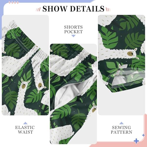 Llama Palm Leaf Boys Long Pants Soft Trousers Elastic Waist Kids Lounge Bottoms with Pockets S-XL4