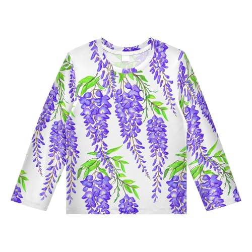 Wisteria Flower Leaves White Boy's Rash Guard Swim Shirt Long Sleeve Sun Shirt for Running Swiming Pool UPF50+ 3T