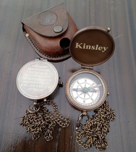Brújula personalizada de latón grabado, tamaño de bolsillo estilo vintage antiguo miniatura 2