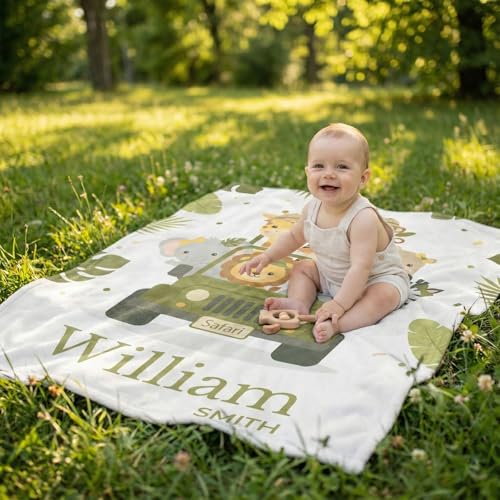 Image of Personalized Baby Blanket for Girls, Custom Floral Baby Blanket with Name, Soft & Fuzzy Newborn Receiving Blankets for Toddler, Customized Baby Gifts for Birthday Baby Shower