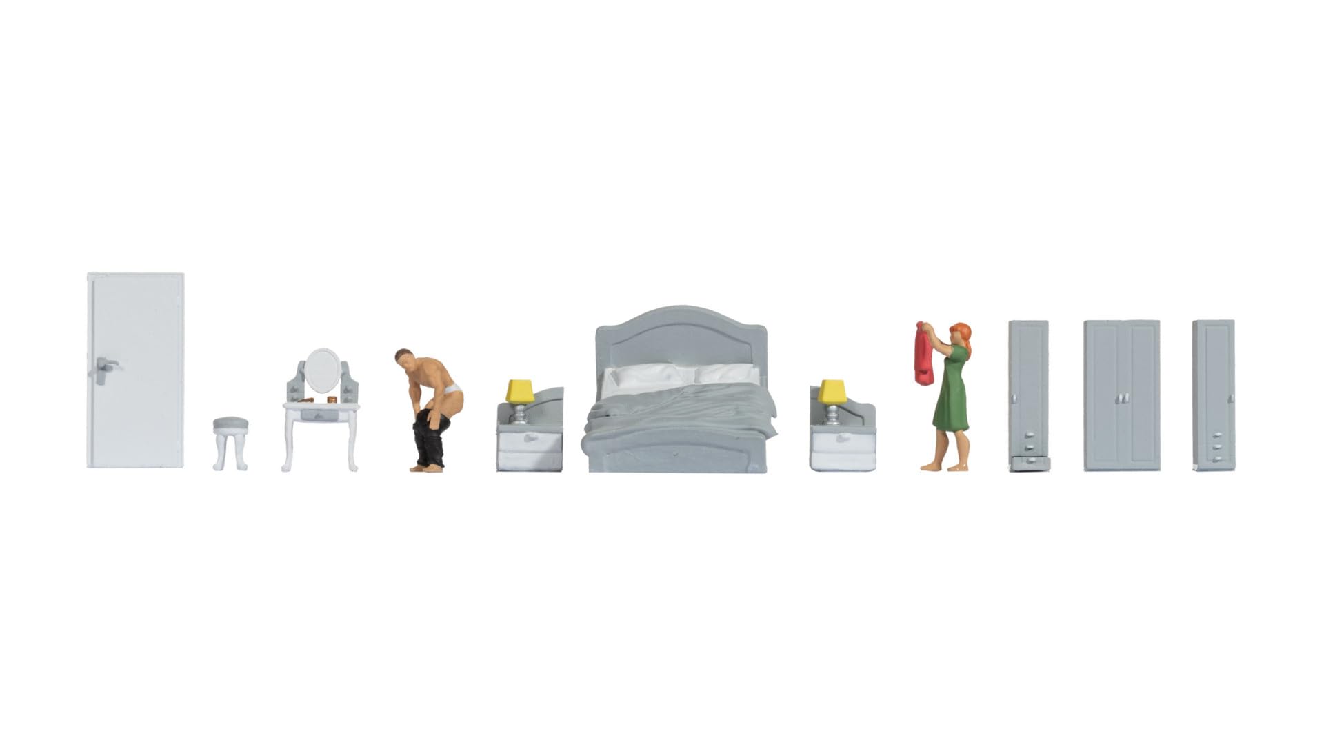 NOCH Bedroom Themed Figure World with Detailed Miniature Figures for H0 Gauge Ideal for Model Railways and Dioramas