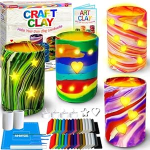 MHMYDIS Make Your Own Clay Luminaries – Arts and Crafts Clay kit for Boys Girls and Teens Age 6 7 8 9 10 11 12 Year Old and up – Creative Clay Lantern Toys for 8-12 Year Olds