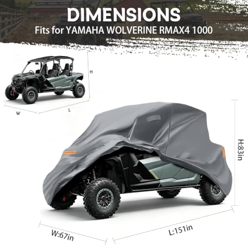 Image of Waterproof UTV Cover Compatible with Yamaha Wolverine Rmax4 1000 | 6 Layers Outdoor Cover with Cotton Liner, Air Vents, Door Zipper and Windproof Buckles for Rain Snow Dust Protection