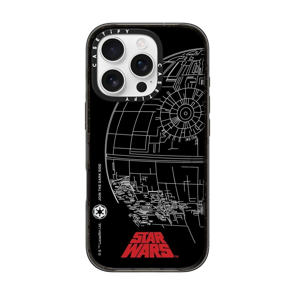CASETiFY Impact iPhone 16 Pro Case [Star Wars Co-Lab / 8.2ft Drop Protection/Magsafe] - The Death Star - Clear Black