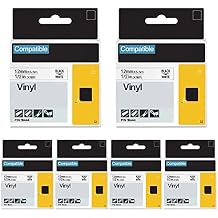FlyLong Compatible Rhino 4200 5000 5200 6000 3000 Label Tape Replacement for DYMO Rhino 18444 Permanent Vinyl Label Tape 1/2 inch 12mm x 18 ft, Black on White for DYMO Industrial Label Maker, 6-Pack