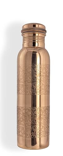 Botella de agua de cobre para viajero a prueba de fugas, botella de cobre Ayurveda para deportes, fitness, yoga, beneficios naturales para la salud, 900 ml (diseño 04) Cover