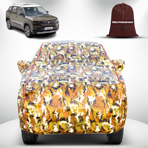 Image of Walser Waterproof Car Cover for Maruti Suzuki Brezza | All-Weather Full Car Body Protection | with Mirror & Antenna Pocket | Dustproof, Windproof & Anti-Scratch Lining, Camouflage