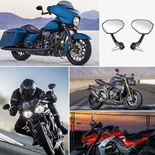 Image of DREAMIZER Motorcycle Bar End Mirrors, CNC Aluminum Universal Motorcycle Mirror Fit for 7 /8 inch Handlebars, Compatible with Most Honda Grom, Yamaha, Kawasaki, Ducati, Suzuki and More