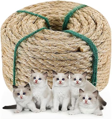 Natural Sisal Rope Heavy Duty Twine for Cat Scratching Post,Cat Scratcher Replacement,Cat Tree,Scratching Pad,DIY,Crafts,Gardening,Hammock,Home Decorating(164FT)