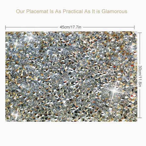 Mxcver Silver Placemats Silver Heat Resistant Mat Square Placemats Silver Trivets Rhinestone Decor Place Mat Crushed Diamond Decor Bling Sparkly Mat Set Of 2 thumb #5