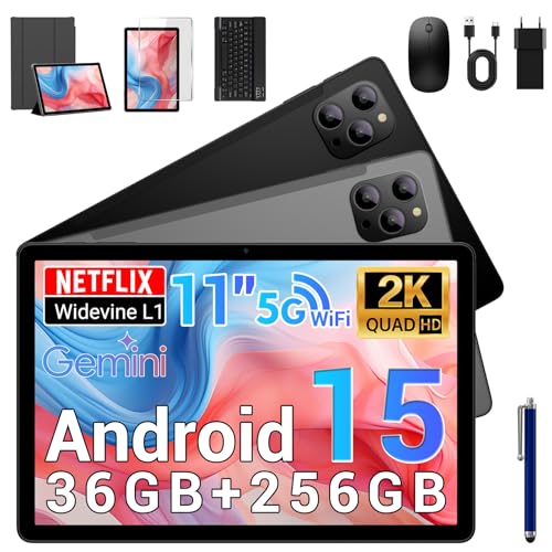 BEYNIVAN Android 15 Tablet 11 Pulgadas - Gemini Ai,Tableta Gaming Octa-Core T615,36GB RAM+ 256GB ROM,Widevine L1,Netflix 1080P,1920 * 1200 FHD,8000 mAh,Cámara 16MP+8MP, GPS,Tablet con Teclado,Gris
