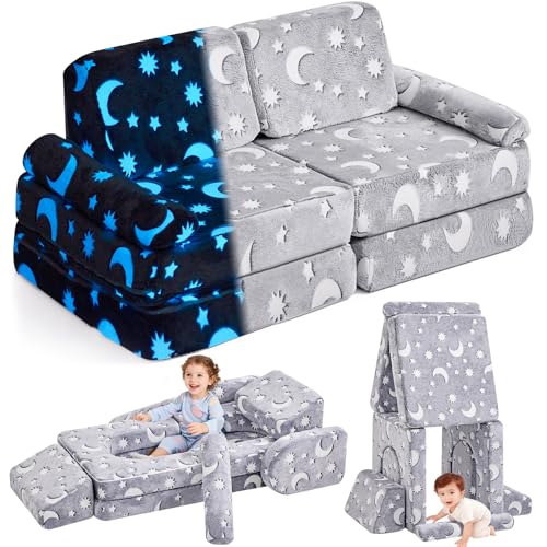 Image of IFNOW Star Modular Kids Play Couch for Toddlers 1-3, Convertible & Washable Toddler Foam Couch for Playroom & Living Room, Glow-in-the-Dark, Apartment Friendly CPC Certified Building Fort Play Couch