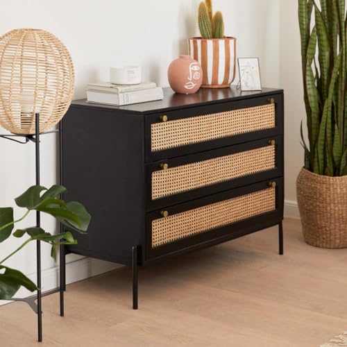 Image of Solid Sheesham Wooden Chest of Drawer with 3 Drawers Multipurpose | Storage Cabinet for Living Room, Bedroom, Hotel & Home, Black Finish, (45D x 105W x 78H Centimeters)