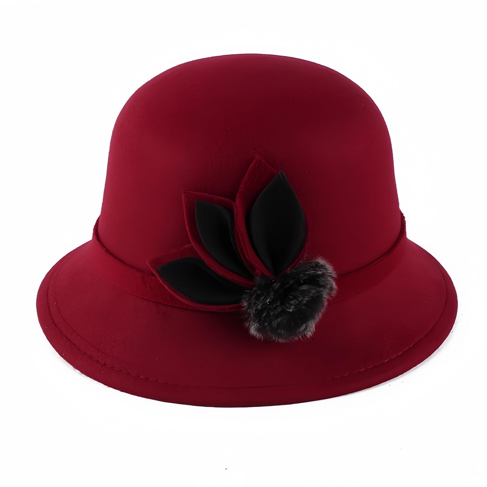 Ulalaza Women's 500160/Wine Red Bowler Hats Cloche Hat Bucket Hats Pearl Bow Decoration Felt Hat