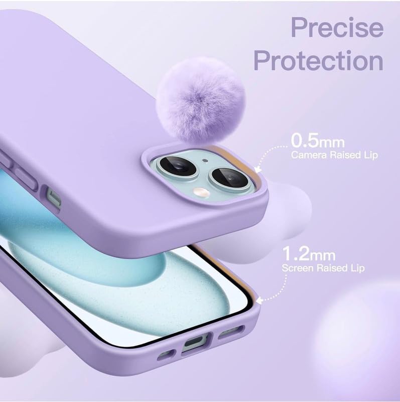 Image of Premium Liquid Silicone Case for iPhone 15 Plus - Slim Full Body Protective Back Cover with Soft Microfiber Lining, Anti-Slip Grip Scratch Resistant Phone Case (Lavender)