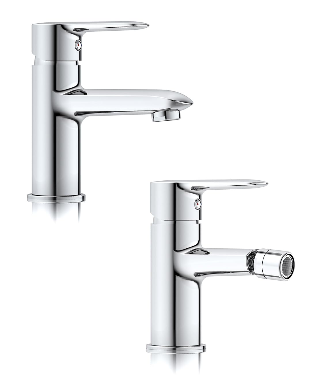 Coppia di rubinetti bagno monocomando, miscelatori lavabo e bidet cromo - Boleco