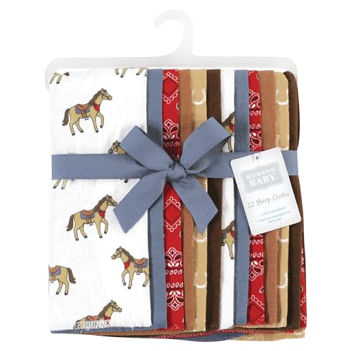 Image of Hudson Baby Unisex Baby Cotton Poly Flannel Burp Cloths Bundle, Cowboy, One Size
