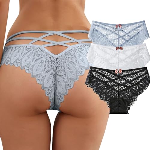 Image of Womens Sexy Thongs Lace Panties Underwear Low Rise Plus Size Underpants Pack of 1-3