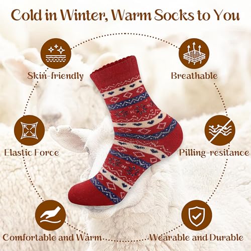 Image of LOCONHA Womens Wool Socks 5 Pairs Winter Warm Sock Thick Knit Cabin Cozy Crew Soft Socks Gifts for Women