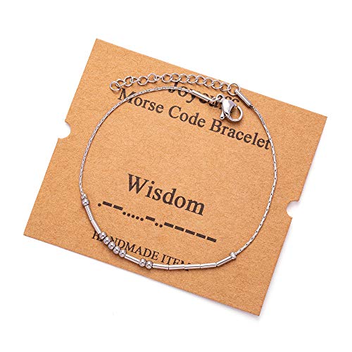Image of JoycuFF Inspirational Morse Code Bracelets for Women Silver Beads Jewelry Encouragement Mantra Gifts for Her