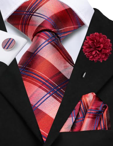 Image of Hi-Tie Zipper Ties for Men Pre-tied Tie Set Lapel Pin Pocket Square and Cufflinks Formal Business Wedding Adjustable Necktie