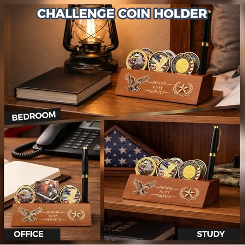 Soporte de Monedas Militar en Madera Sólida con Diseño de Águila y Estrella miniatura 6