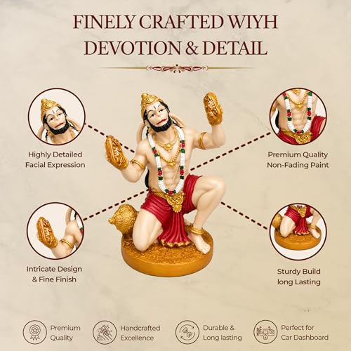 Image of UNOVATE Hanuman Idol for Car Dashboard - Hanuman Murti Standing for Pooja, Temple Showpiece, Decoration, Festivals and Gifting. (Golden Standing, 9cm)
