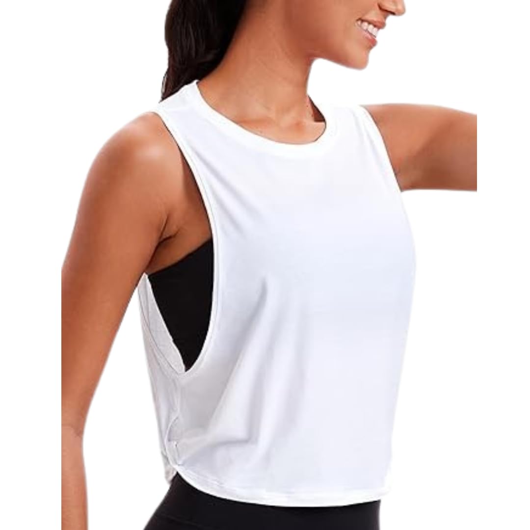 kikwit Cotton Cropped Workout Tank Tops for Women - Sleeveless Sports Athletic Yoga Running Gym Crop Shirts-picture-9