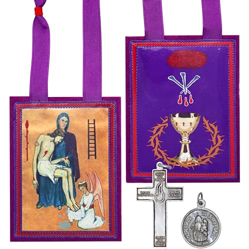 Purple Scapular of Benediction and Protection of Marie-Julie Jahenny Handmade Catholic Necklace Escapulario Morado Catolico Flat Rope
