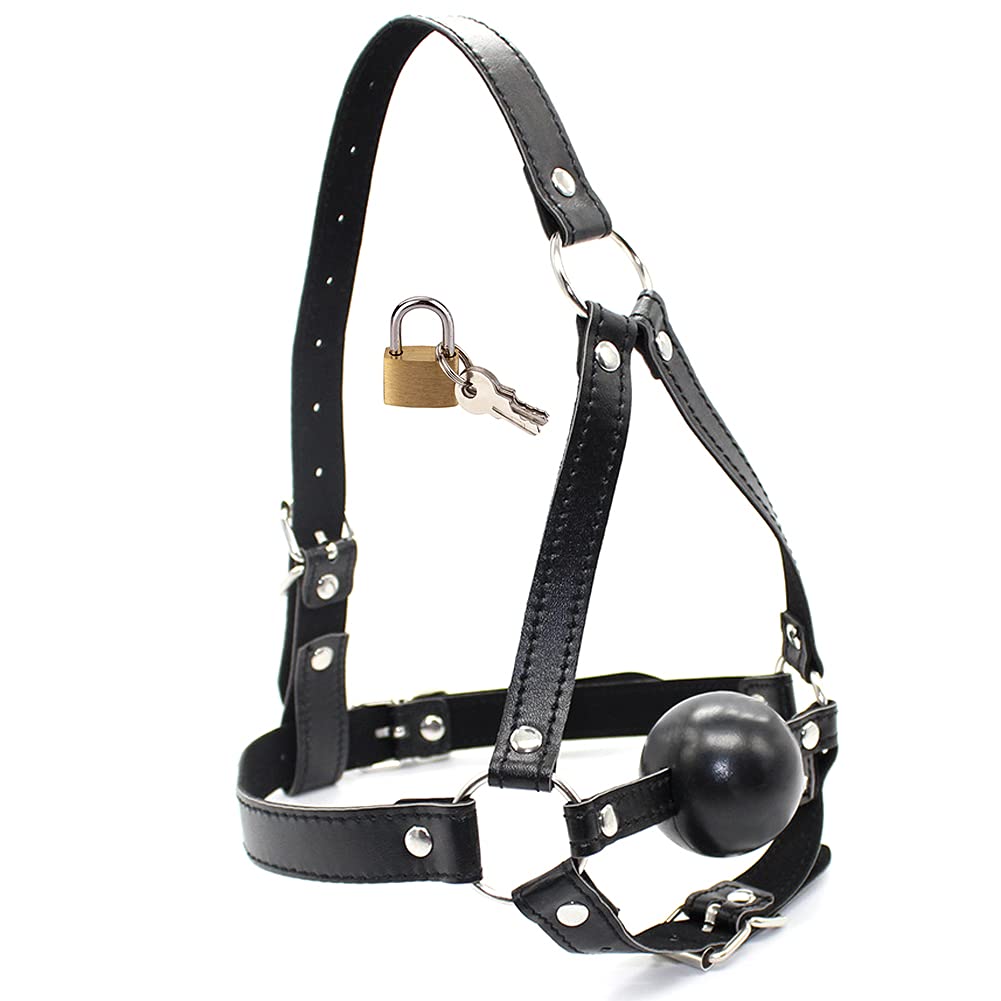 SXOVO Cabeza de caballo de cuero Gag Bondage Correas con cierre de latón Boca Gag Ball Bondage Sistema de sujeción Juguete sexual (Negro)
