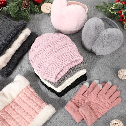 Suhine 16 Pcs Winter Hat Gloves Earmuffs Set Including Beanie Winter Hat Touch Screen Mittens Neck Warmer Outdoor Earmuffs for Adult Women2
