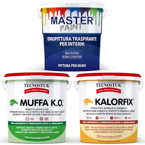 MASTERBRICO Kit Antimuffa per Muri Interni con Pittura Bianca - Muffa ko Kalorfix, Master Paint, Pittura Antimuffa per Interni (POCA MUFFA)
