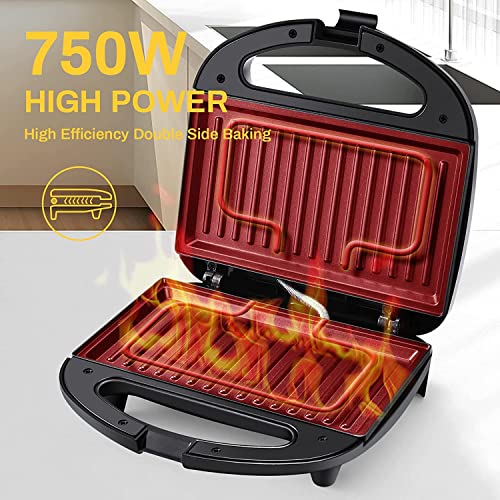 Refura 2 slice non-stick sandwich grill 750w re-910 sandwich maker/panini presses with handle locking system, indicator light, overheat protection | appliances, black