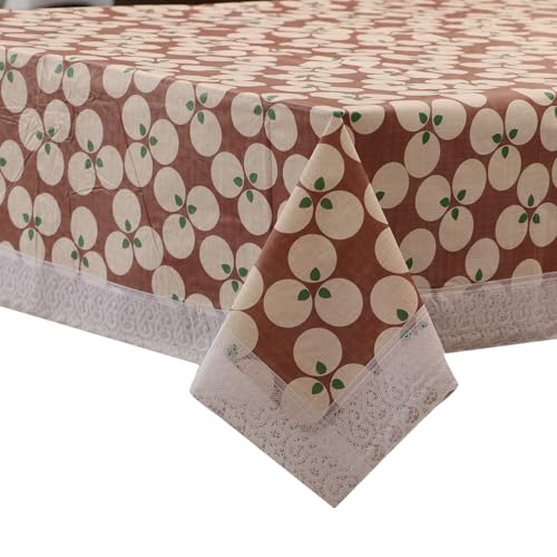 Image of Dakshya Industries 6 Seater PVC Waterproof Dining Table Cover 60x90 Inch | Floral Printed Washable Table Cloth with Lace Border