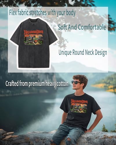 Halloween Shirts Oversized Unisex Vintage Acid Wash T-Shirt Cotton Halloween Fall Short Sleeve Tee Tops for Men Women4