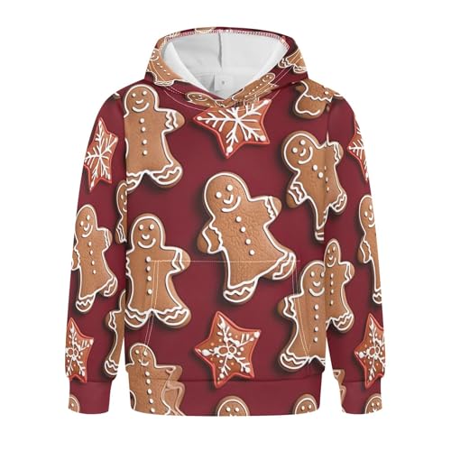 Kids Hoodies Sweaters Christmas Gingerbread Hooded Sweatshirts with Big Pockets for Boys Girls B0400006