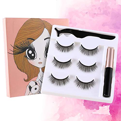 magnetic eyelashes with eyeliner, magnetic lashes, New upgraded magnet eyelashes, 3D fiber lashes Natural look, No glue, easy to wear and Reusable (3pairs eyelashes with applicator and eyeliner)