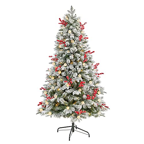 Nearly Natural 6ft. Snow Tipped Norwegian Christmas Tree with LED Lights
