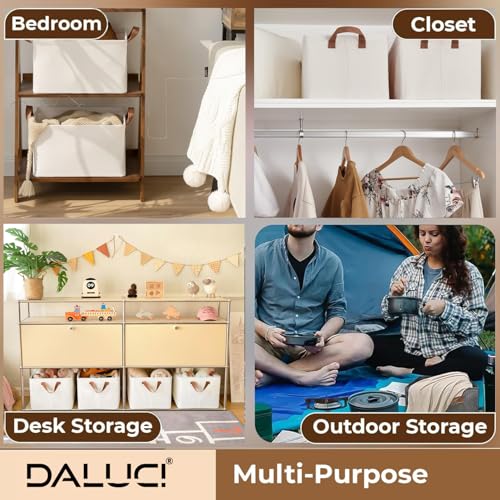 Image of DALUCI Foldable Cloth Organizer for Wardrobe - Fabric Storage Box with Metal Frame & Handles - Collapsible & Foldable Storage Box and Organiser for Clothes, Sarees, Towels - (Beige, Pack of 3)