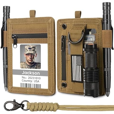 TALONITE RFID 900D Nylon Tactical ID Badge Holder with Waterproof Zipper Pocket, EDC Pouch Organizer for Men, Credit Card Organizer Neck Lanyard Key Ring Wallet (Coyote Brown) Cover