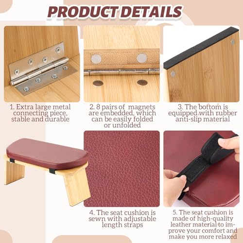 Folding Meditation Bench with Leather Cushion Bamboo Stool Comfortable Prayer Seat Seiza Meditation Chair for Yoga, Travel, Pray, Zen Practice Stool - Image 6