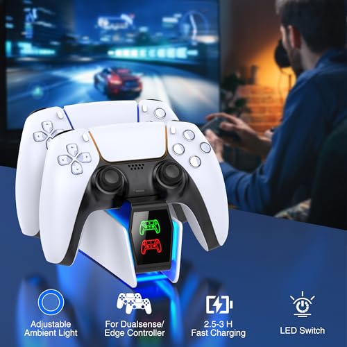 Image of P5 Controller Charger Station for PlayStation 5 Dualsense with LED Light Dual Stand Charger Dock, PS5 Charging Station Accessories for PlayStation 5 DualSense Edge-White and Black