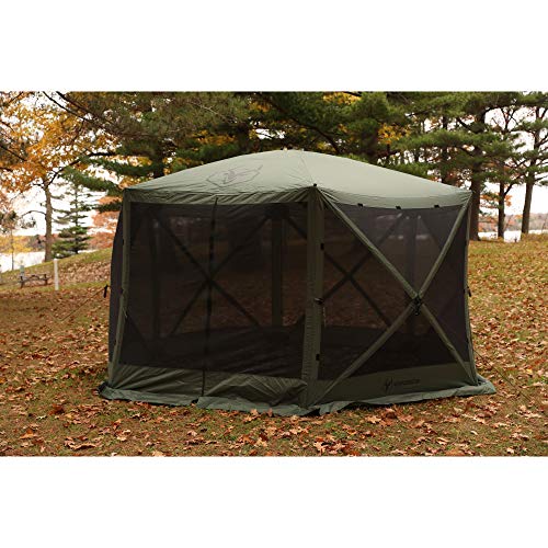 Gazelle GG600GR 8 Person 6 Sided Outdoor Portable Pop Up Water and UV Resistant Gazebo Screened Tent with Carry Bag and Stakes, Alpine Green