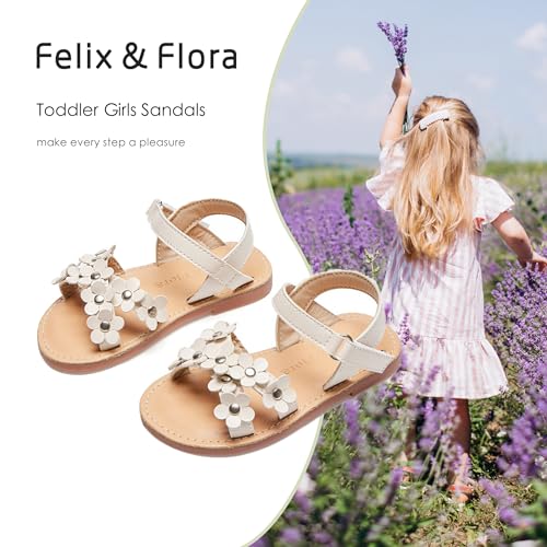 Image of Felix & Flora Toddler Girl Sandals -Flower Girl Dress Shoes Open Toe Little Kid Flats